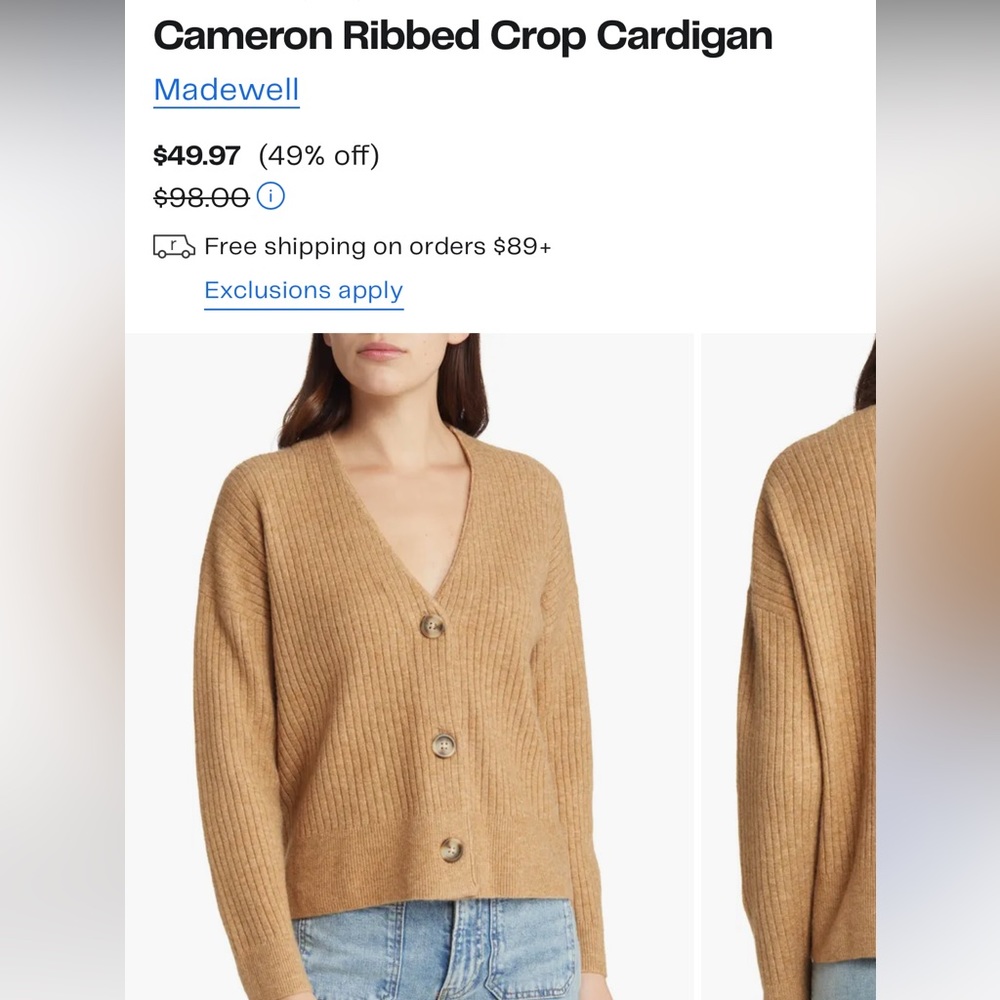 Madewell Cameron Ribbed Cardigan, Color: Heather Toffee, SZ Small